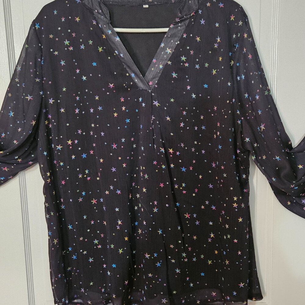 Cosmic Starry Long Sleave Shear Shirt Sz XL Polyester Spandex - Picture 2 of 8